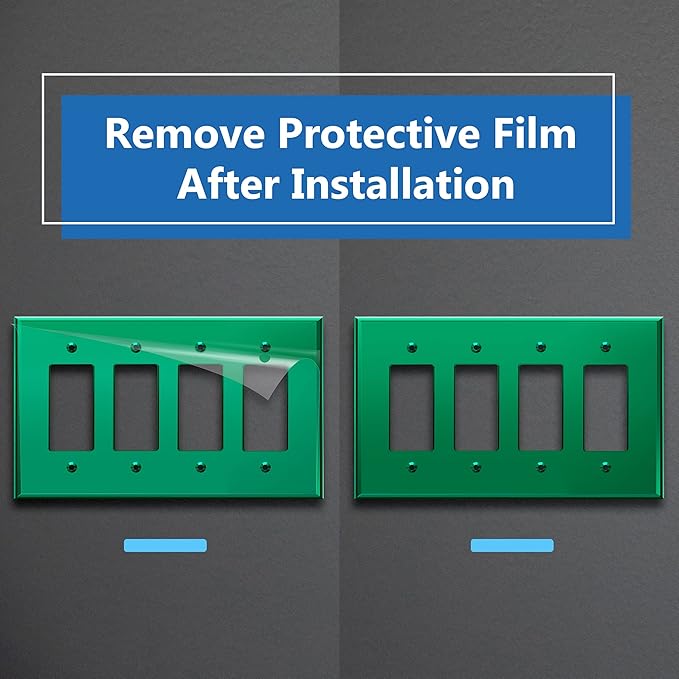 LIDER Reflective Acrylic Decorator Wall Plate, Mirrored Light Switch Plate, Plexiglass Outlet Cover, Acrylic Glass, Oversized 4-Gang 5.25" x 8.88", LWP-34O-AGR5P, Green, 5 Pack
