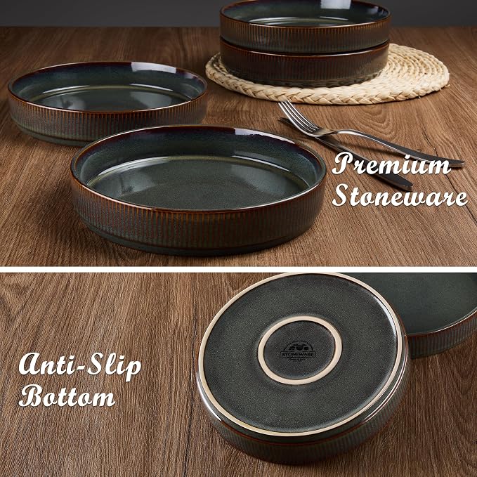 E-far Pasta Bowls Set of 6, 35oz Large Salad Bowl Plate - Image 5
