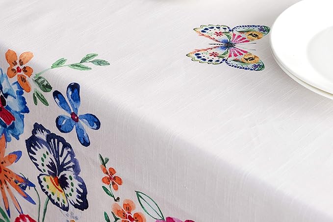 Maison d' Hermine Table Cloth Rectangle Table 100% Cotton 60 x 120 Inches Tablecloth Reusable Decorative for Dining Room Farmhouse Valentines Day Decorations Spring Summer- Happy Florals - High Summer