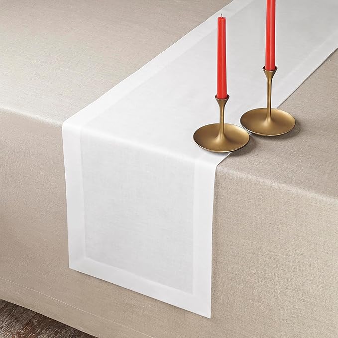 D'Moksha Homes Linen White Table Runner 132 Inches Long - 100% Pure Linen Extra Long Table Runner 14 x 132 Inch for Valentines, Spring, Easter - Machine Washable