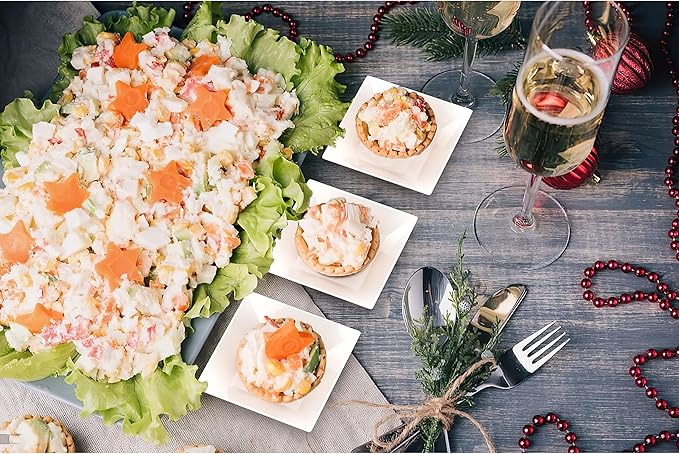 Exquisite Mini Disposable Appetizer Plates - 100 Pack 2.95" x 2.95" White Plastic Dessert Plates - Elegant Design for Weddings, Birthdays, and Formal Parties - Stackable and Convenient - BPA Free