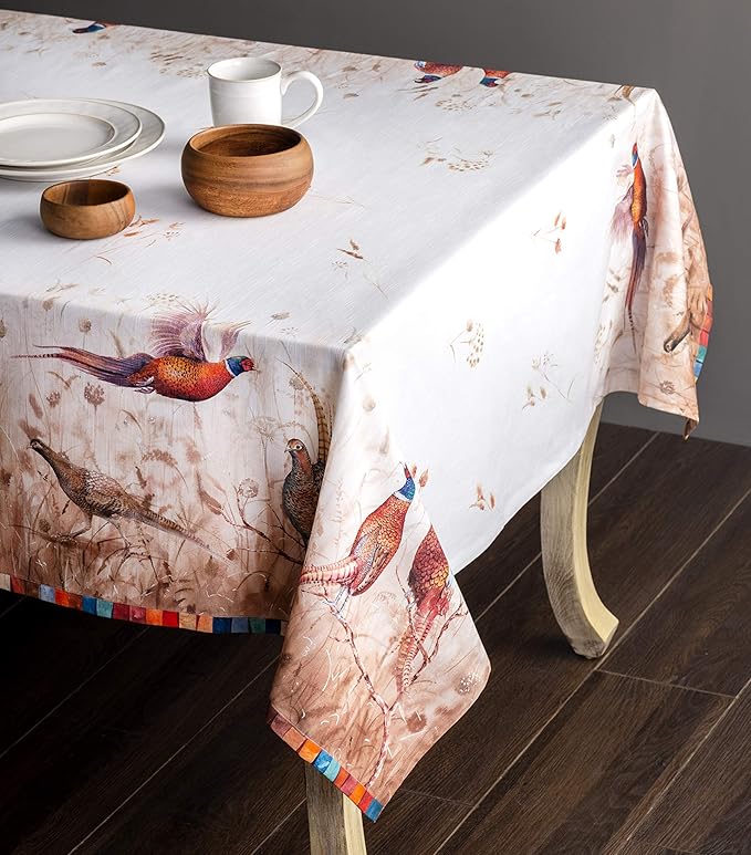 Maison d' Hermine Table Cloth Rectangle Table 100% Cotton 60 x 120 Inches Fall Tablecloth Reusable Everyday Use for Thanksgiving Christmas Decorations Dining Farmhouse Party (Faisan D'Automne)