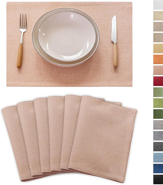 Demetex Pink Valentine Placemats Set of 6 Heat Resistant Linen Place Mats Washable Cloth Plate Mats for Dining Party Banquet Table Decorations, 13 x 19 inch, Pink
