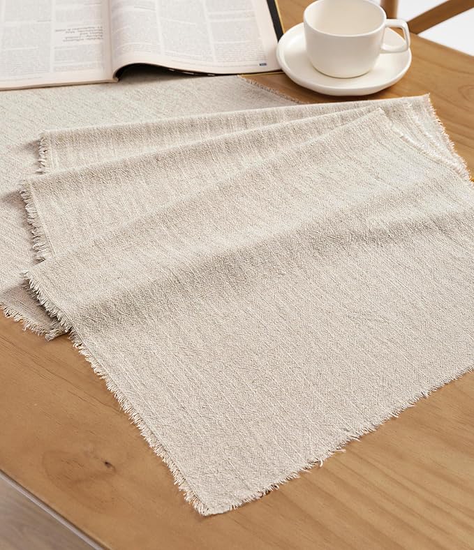 Vitalizart Beige Table Runner 14" x 120" Long Slub Texture Cotton Linen | Soft by Vitalizart