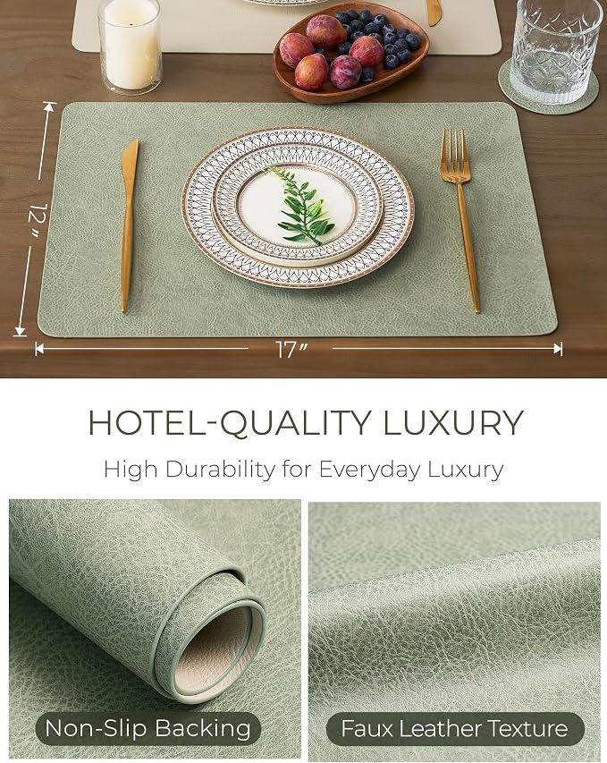 Leetaltree Reversible Faux Leather Placemats and Coasters Set of 16, 12x17 Inch - Image 6