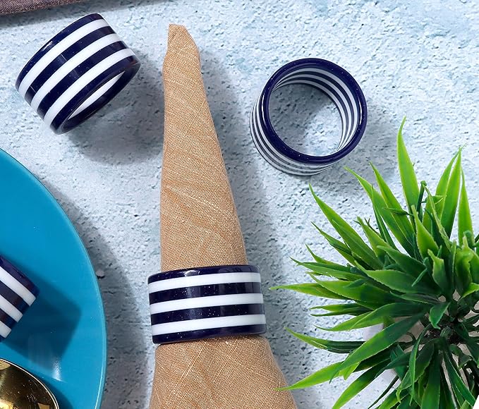 Epoxy Napkin Rings – Elegant Navy Blue & White Napkin Holders Set of 12 for Table Decor, Parties, Weddings & Dining - Modern Round Serviette Rings for Home & Holiday Celebrations - CLEENTABLE