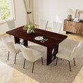 7-Piece Dining Table Set for 6 People, 70.8" MDF Kitchen Table with 6 Velvet Chairs, Space-Saving for Dining Room, Breakfast Nook(Walnut Table+6 Beige Chairs)