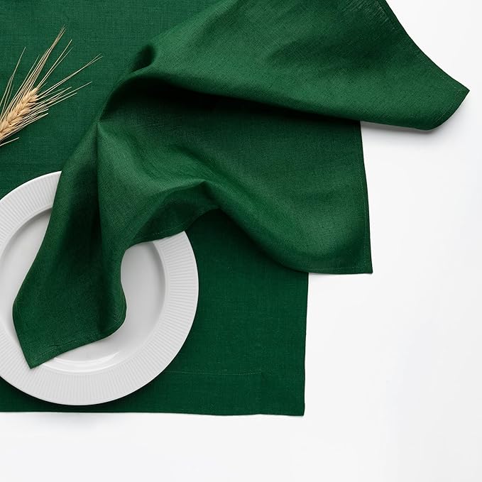 D'Moksha Homes Forest Green Linen Napkins 18 x 18 Inch - 100% Pure Linen Cloth Washable Dinner Napkins Set of 4 for St Patricks Day, Easter