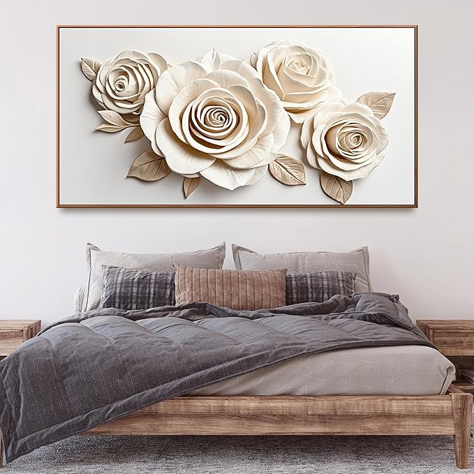 Canvas White Large Wall Art For Living Room Home Wall Decor Modern Canvas Art Wall Decor 29 x 58 Inches Elegant Flower Wall Art Picture For Bedroom Hotel Office Artwork With Framed