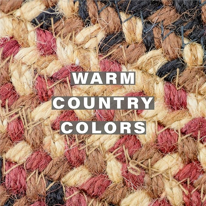 Homespice Prescott Jute Braided Table Runner, Warm Primitive Decor, Set of 2, Black and Red Oval 8x28 - Rich Colors, Easy to Clean, Durable and Protects Furniture