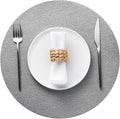 Jovono 15" Faux Leather Big Round Placemats Set of 6 - Washable Heat Resistant Non-Slip Dining Table Mats with Fabric Texture for Kitchen Home Party Decor, Light Gray