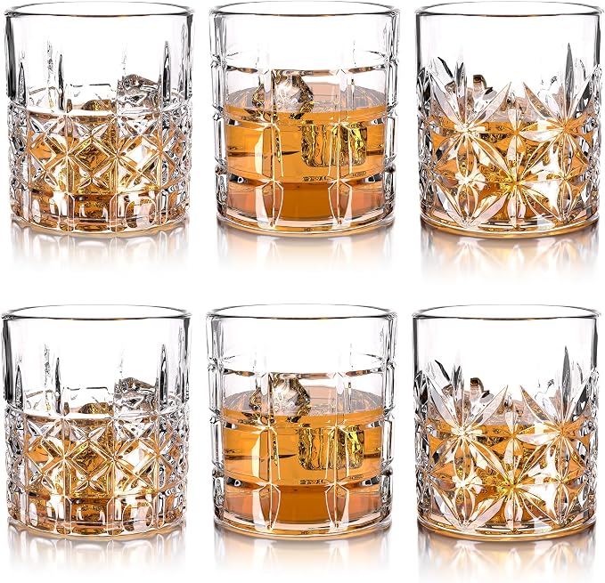 Whiskey Glasses Set of 6, 12oz Old Fashioned Whiskey Glasses Gift by Hyglazelle