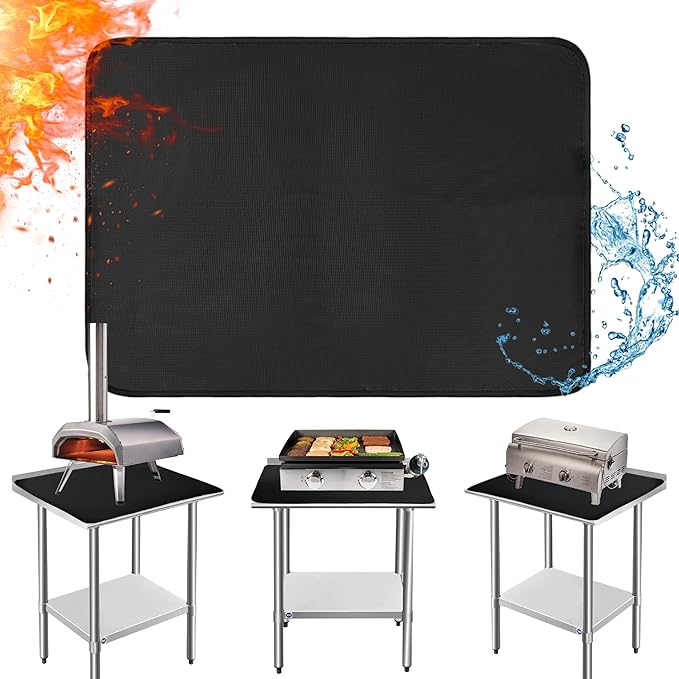 Heat Resistant Mats for Countertop and Grill Table, Fireproof Grill Mats for Outdoor Grill, Portable Charcoal Grill, Gas Grill, Pizza Oven Compatible with Blackstone, Ninja 24x31x0.02in, Black