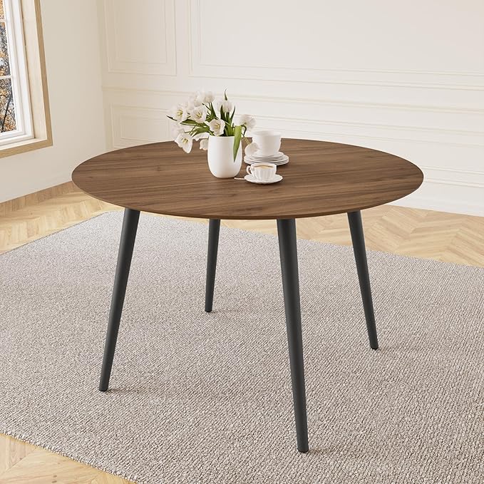 43.3 Inch Walnut Round Dining Table for 4, Space-Saving Dinette Perfect for Kitchen Dining Living Room(Walnut Table)