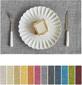 Softalker Faux Linen Placemats Set of 8-12 x 18 Inch, Heat Resistant Double Layered Durable Burlap Farmhouse Place Mats, Non-Slip Washable Rustic Table Mats for Dining, Kitchen, Party（Light Grey
