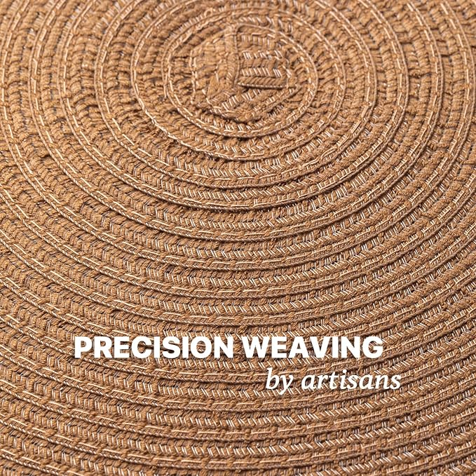 Round Placemats Set of 6 Woven Placemats Washable Braided Table Mats for Dining Table Heat Resistant Non-Slip Circle Place Mats(Brown)