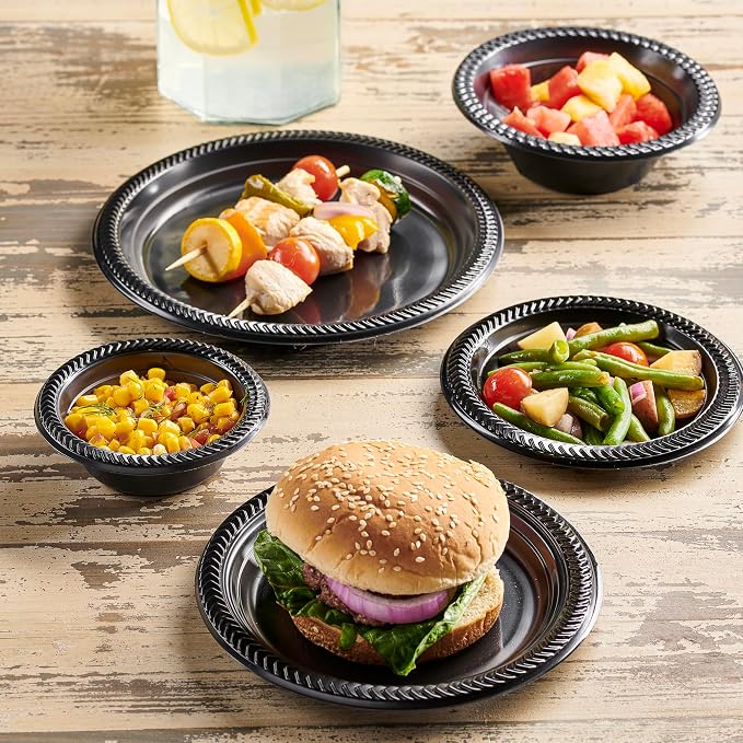 PLASTICPRO 400 PCS Black Plastic Plates Light Weight 6 Inch Plastic Dessert - Image 4