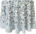 ATOSII Jodhpur Blue 100% Cotton Round Tablecloth, Handblock Print Floral Table Cloth for Kitchen Dining Linen I Parties, Weddings, Outdoors, Christmas I Fall Home Decor 90" Inches Round