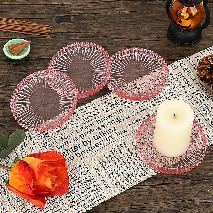 JUXYES 5 Pack Amber Tone Crystal Coasters Round Cup Mat, Glass Coasters for Drinks Coffee Tea Wine, Decorative Wine Bottle Coaster, Crystal Drink Coaster for Restaurant bar Kitchen Dining Table