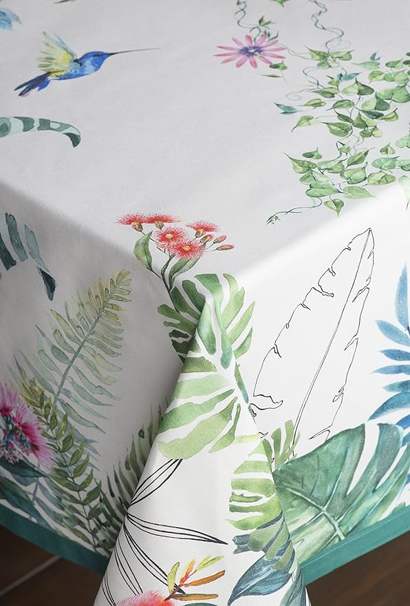 Maison d' Hermine Table Cloth Rectangle Table 100% Cotton 60 x 90 Inches Tablecloth Reusable Decorative for Dining Room Farmhouse Home Valentines Day Decorations Spring Summer - Tropiques
