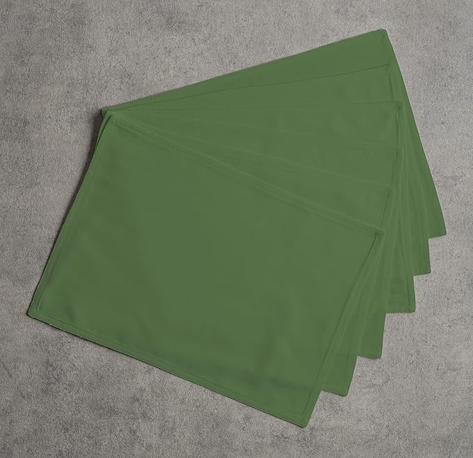 Calicot Placemats Set of 6 100% Cotton Washable Cloth Place Mats, Reusable Table Mats for Spring/Summer & Thanksgiving Christmas Decorations Kitchen Dining Party Wedding (Juniper Green, 13" x 19")