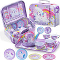 JOYIN Unicorn Tea Party Set for Little Girls, Pretend Purple Tin Teapot Set by JOYIN
