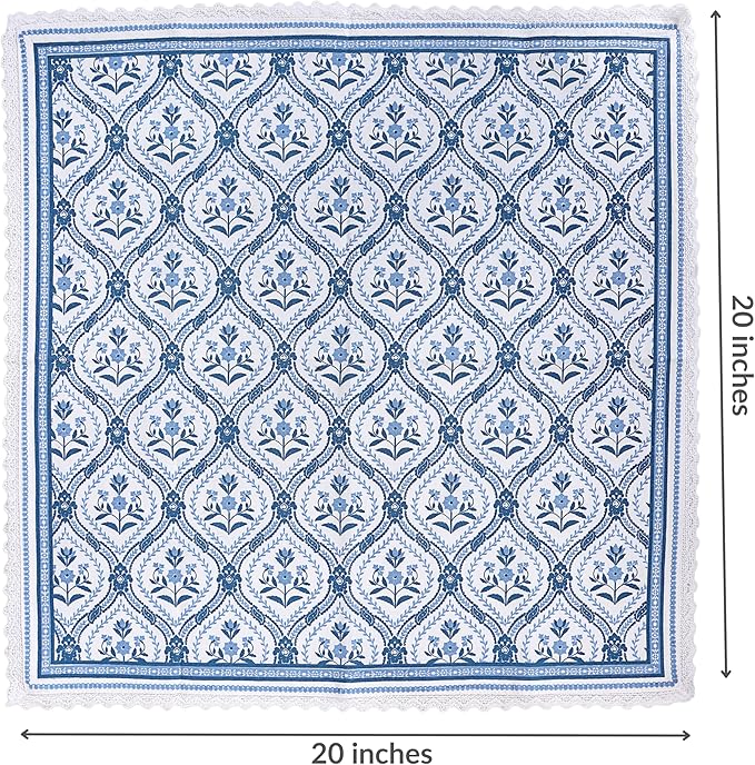 FINGERCRAFT Dinner Cloth Napkin Cotton Linen Blend 4 Pack Mitered Corners with Elegant Lace for Everyday Use Napkins are Pre Shrunk and Good Absorbency (Damask, 20in x 20in)