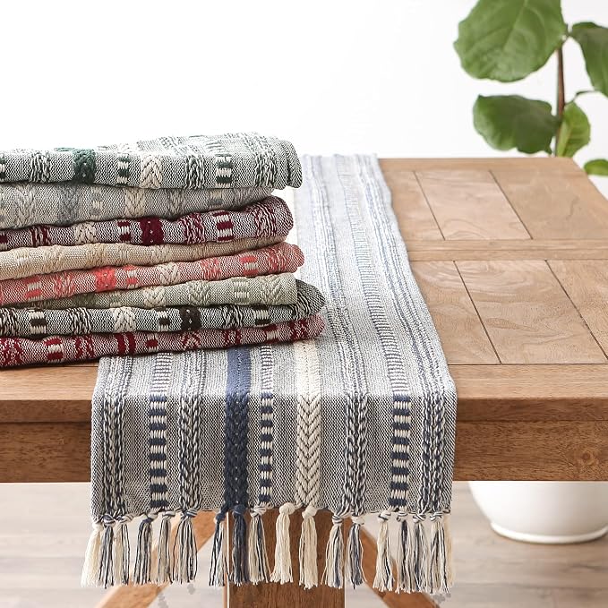 DII Farmhouse Braided Stripe Table Runner Collection, French Blue - Image 8