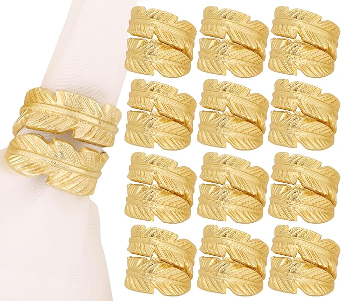 CLEENTABLE Gold Napkin Rings, Napkin Ring Set of 12, Napkin Holders for Dining Table Settings Thanksgiving Metal Serviette Ring Rustic Table Décor for Weddings, Parties, and Everyday Use