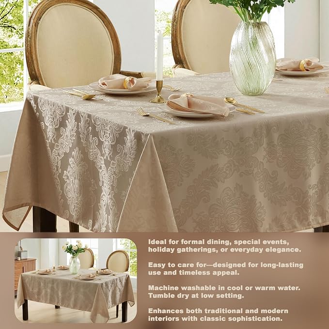 Newbridge Barcelona Luxury Damask Fabric Tablecloth, 60” Wide x 144” Rectangle - Image 3