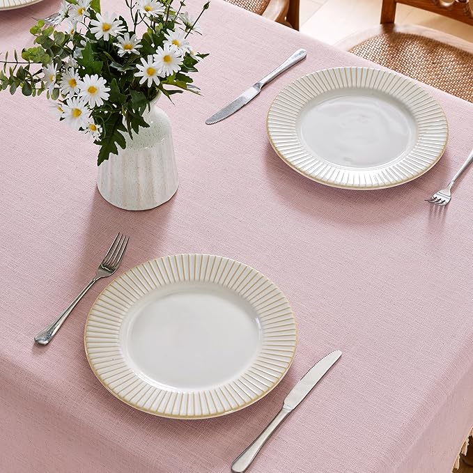 JIALE Valentines Textured Tablecloth, Heavy Duty Linen Style Farmhouse Table Cloth Rectangle Tables, Wrinkle-Free Washable Waterproof Table Cover for Kitchen, Dining, Parties, 55"x75", Pink