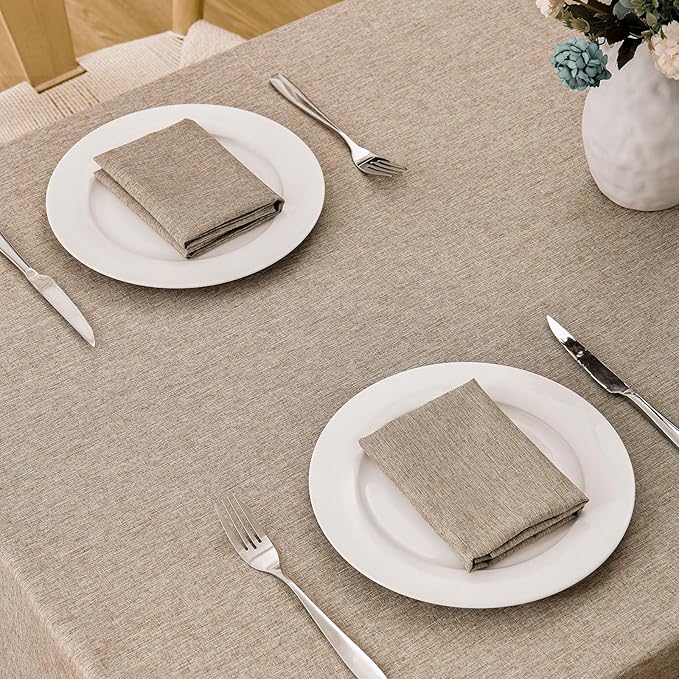 2 Pack Rectangle Tablecloth, 60x104 inch, Water Resistant Wrinkle Free Linen Textured Table Cloth Washable, Decorative Fabric Table Cover for Dining, Party and Camping, Mocha