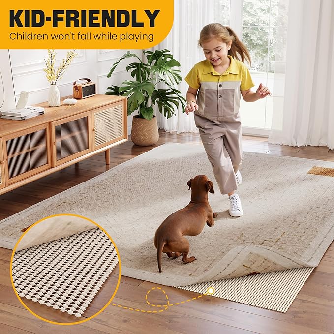 Non-Slip Rug Pad Gripper 10x14 Feet, Anti Skid Mat for Under Area Rugs, Keeps Rugs in Position and Safe, Thick Cushioned Carpet Pad for Hardwood Floors Protection