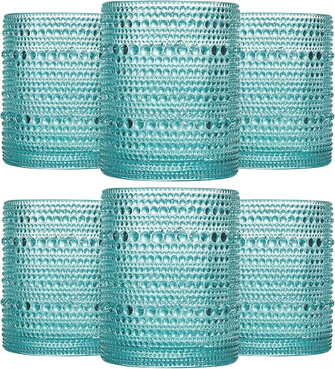 JOVGANK Mint Green Vintage Hobnail Drinking Glasses Set of 6, Embossed Water by JOVGANK