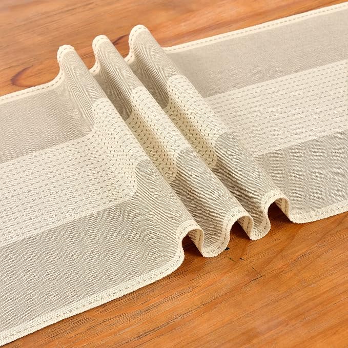 Wracra Linen Table Runner, Stripe Table Runners 36 Inches Long Light Coffee | - Image 2