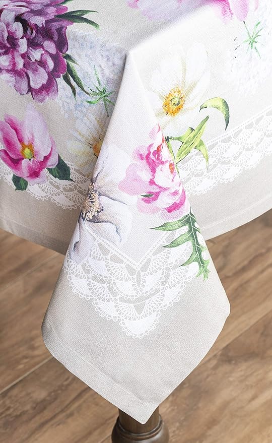 Maison d' Hermine Table Cloth Rectangle Table 100% Cotton 60 x 108 Inches Tablecloth Reusable Decorative for Dining Room Farmhouse Home Valentines Day Decorations Spring Summer - Pivoine