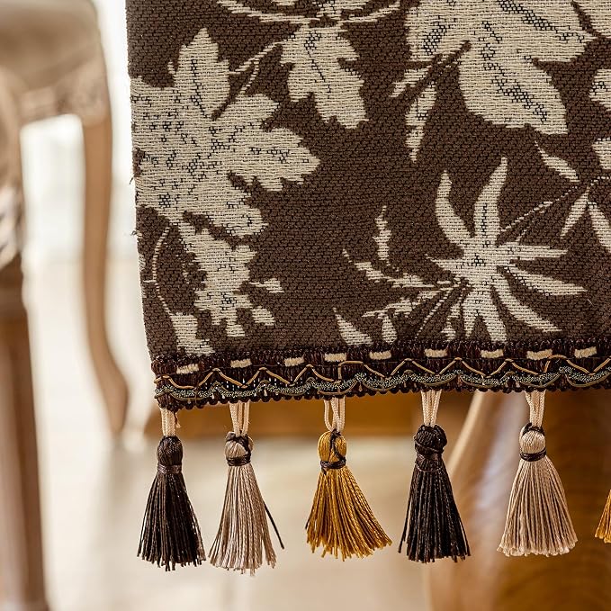 Botanical Floral Dining Table Runner Dark Brown 13 x 71 Inch | Jacquard Flower - Image 8