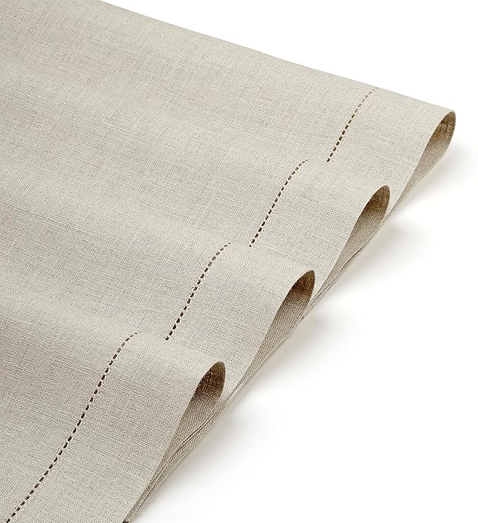 D'Moksha Homes Linen Placemats Set of 6 - Classic Hemstitch Natural Placemats 14 x 19 Inch - 100% Pure Linen Table Mats for Valentines, Spring, Easter - Handcrafted and Machine Washable