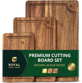 ROYAL CRAFT WOOD Acacia Wood Cutting Boards Set of 3 – Premium Wooden Cutting Boards for Kitchen Meal Prep & Serving - Charcuterie & Chopping Butcher Block for Meat with Deep Juice Groove Side Handles