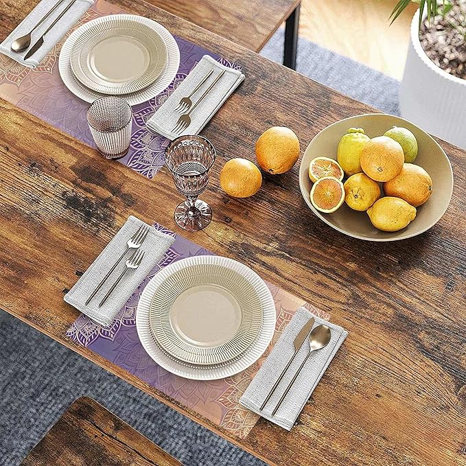 Mandala Floral Orange Placemats Set of 6, Red Linen Washable for Christmas, Thanksgiving, Party, and Daily Dining, Decorative Table Mats for 4-6 Person Table