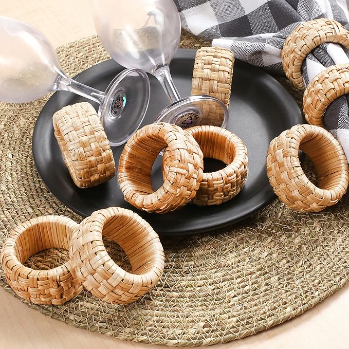 Natural Rattan Napkin Ring Set of 12 - Beautiful Elegant Decorative Napkin Holder for Dining Table Décor, Easter, Farmhouse, Wedding, Party, Family Gathering, New Year & Everyday Use