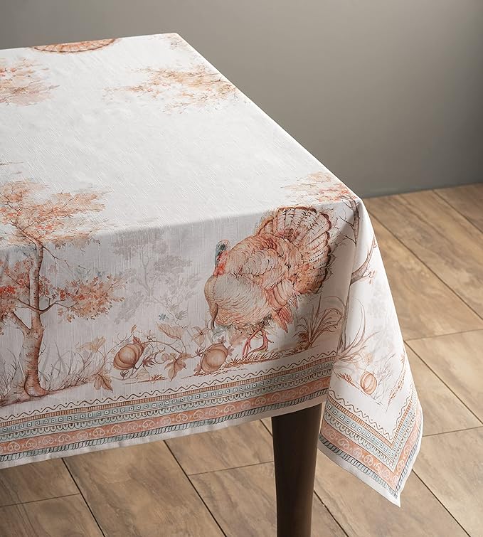 Maison d' Hermine Table Cloth Rectangle Table 100% Cotton 70 x 108 Inches Fall Tablecloth Reusable Everyday Use for Thanksgiving Christmas Decorations Dining Farmhouse Party (Giving Thanks)