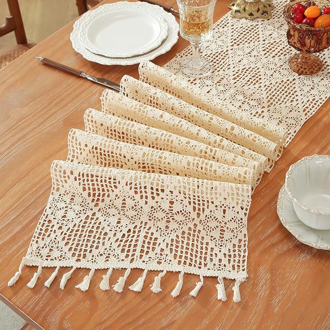 meioro Crochet Lace Table Runner, 12x48 Inch Boho Cotton Table Runners - Image 5