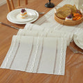 Beige Boho Cotton Linen Table Runner, Farmhouse Woven Table Runners Spring by Niviy