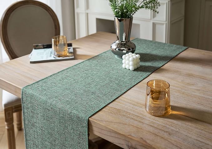 Green Table Runners 36 Inches Long, Burlap Linen Style Rustic Farmhouse Table - Image 4