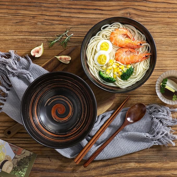 YUN TAO Ramen Bowl Set, 35 Oz Large Black Ceramic Ramen Bowls Set of 4 - Image 5