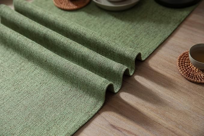 Burlap Style Farmhouse Table Runner, 14x36 Inches Grass Green | Thick Durable - Image 6