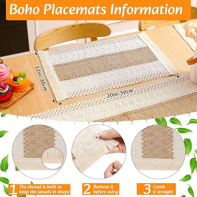 Boho Placemats 4/6/8 Set of Round Woven Placemat Macrame Style Bicolor - Image 3