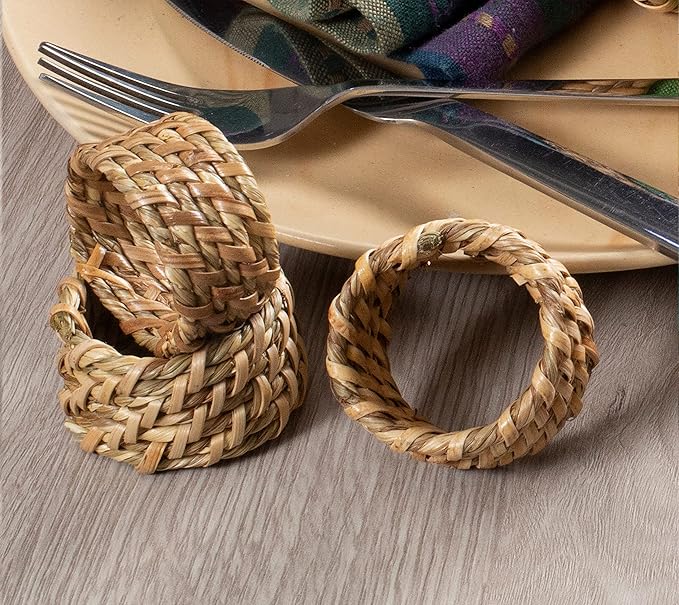 Lightnpro Natural Sea Grass Decorative Napkin Rings Set of 12, Serviette Napkin Rings Bulk for Party Decoration, Table Top Décor for Dinning Table, Everyday, Christmas, Easter Family Gatherings