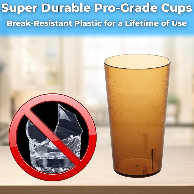 Restaurant Grade, BPA-Free 12oz Amber Plastic Cups 6pk. Super Durable, Break - Image 2